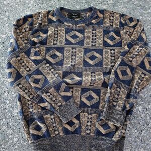 Dior Geometric Knit Patterned Sweater - Blue and Tan